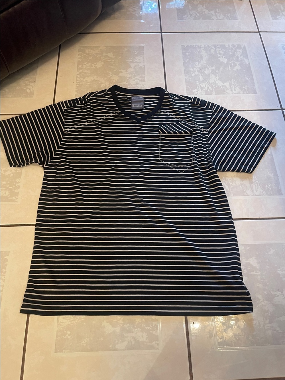 Indigo Black and White Striped Short-Sleeve Pocket Tee